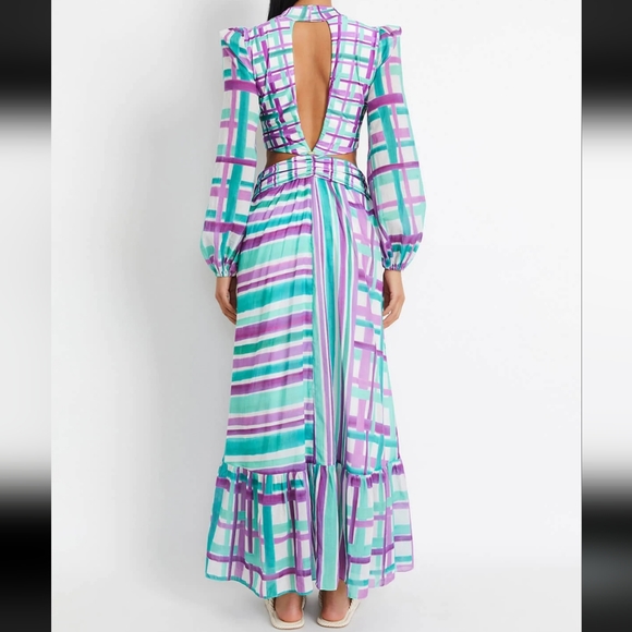 NWT$800 PatBO Seagreen Riviera Plunge Cutout Maxi Bodysuit Dress Open Back S 2-4 - Picture 3 of 16